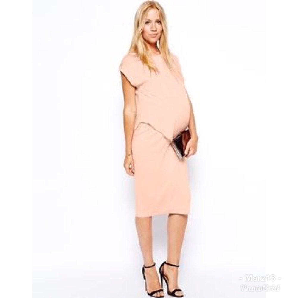 ASOS Maternity Pink Bodycon Dress W/Drape Overlay